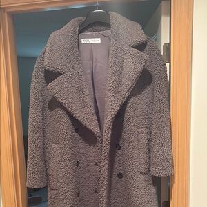 Zara Gray Teddy Jacket Plush Oversized Design
